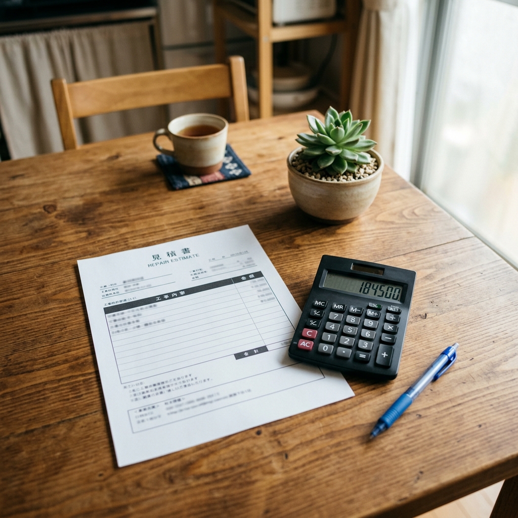 修理費用の見積もり書を確認する様子