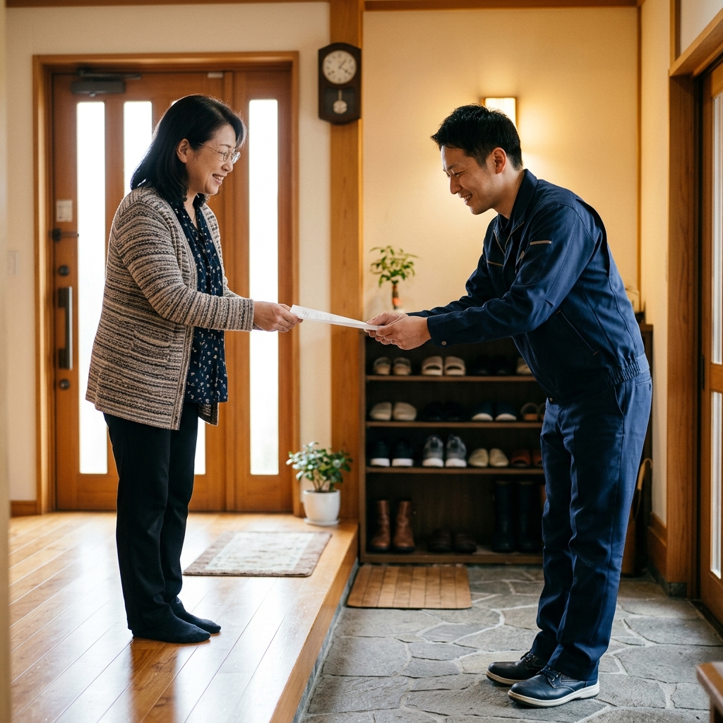 見積もりを丁寧に説明する修理士