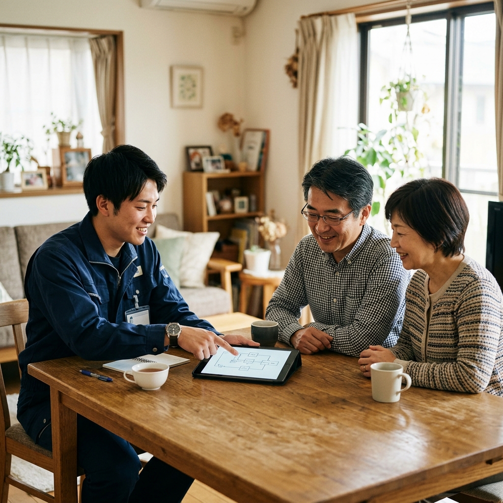 お客さんに相談を受ける修理士の様子