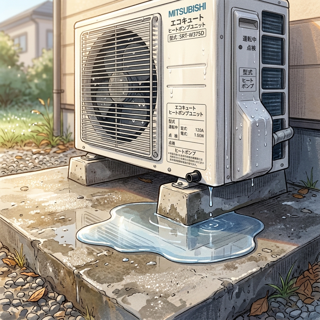 エコキュート室外機と水たまり