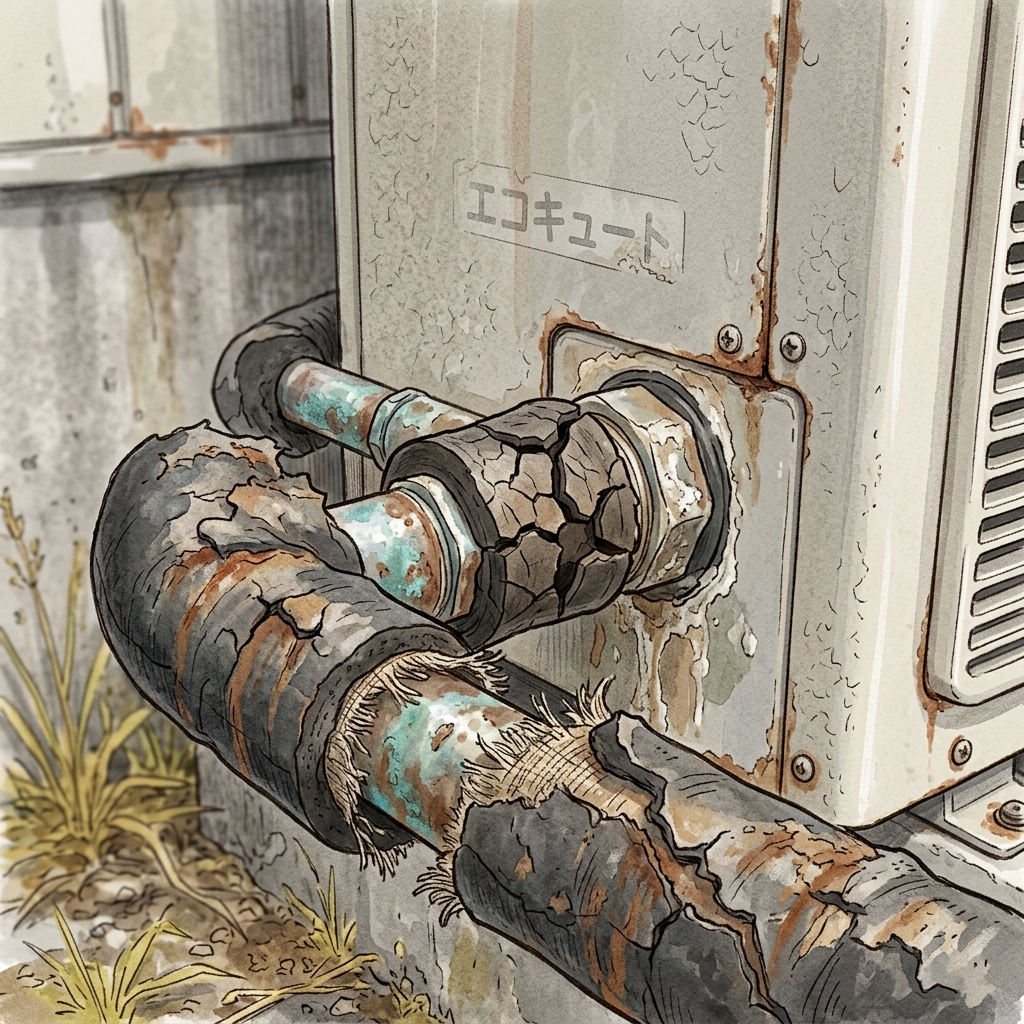 劣化した配管とパッキン