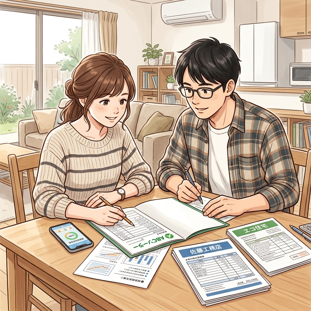 相見積もりを比較する様子