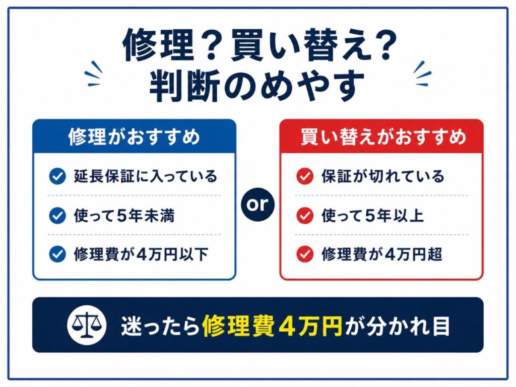 修理と買い替えの判断基準をまとめた図解