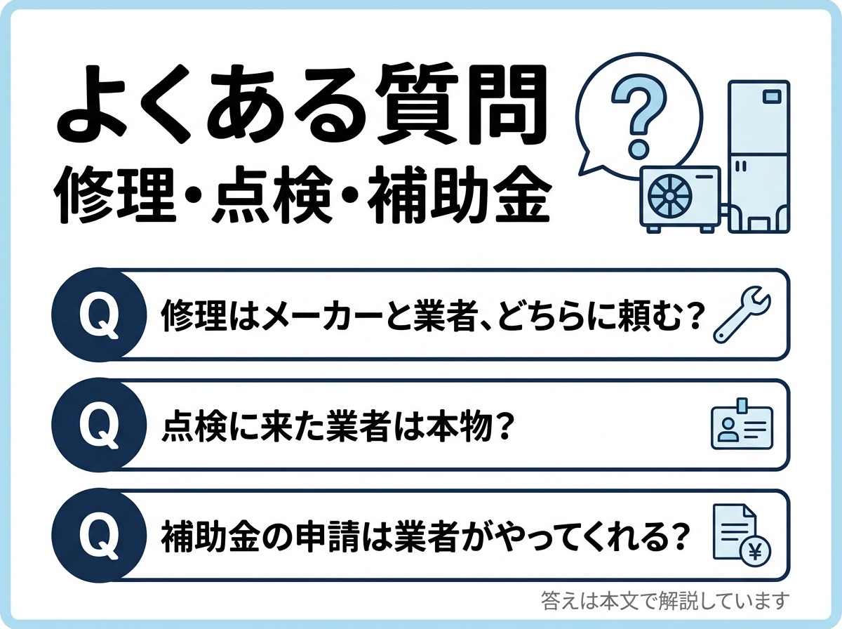 エコキュート交換のよくある質問。修理・点検・補助金