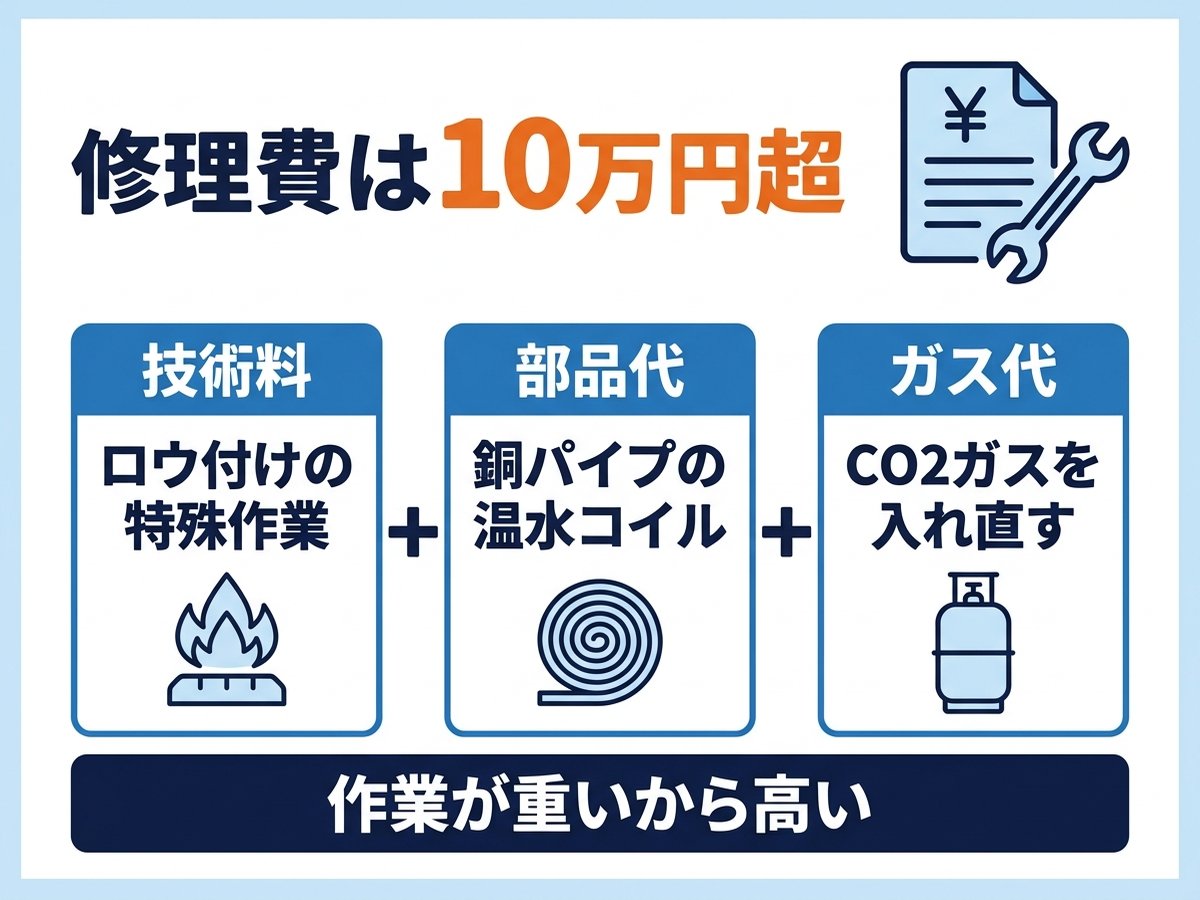 温水コイル交換の修理費が10万円超になる理由は技術料と部品代とガス代