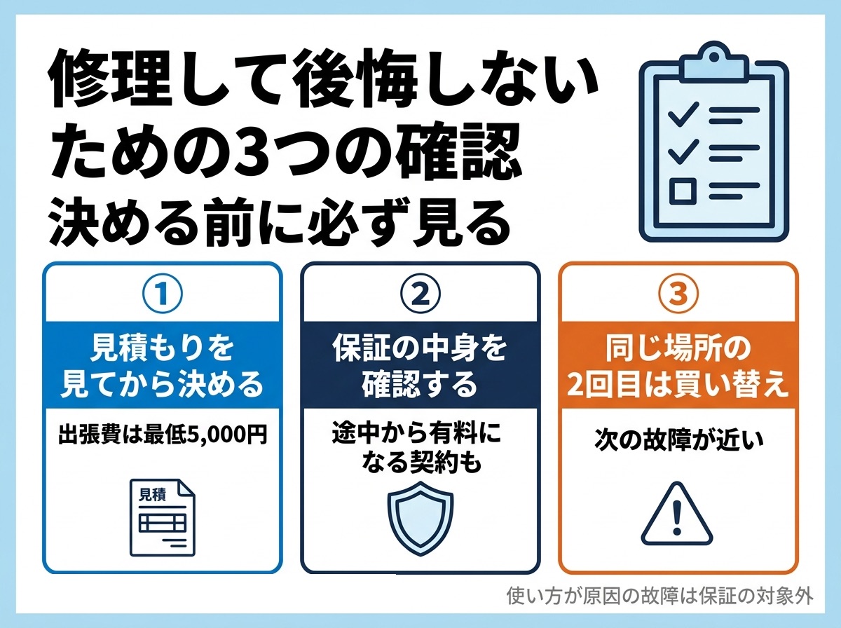 修理して後悔しないための3つの確認